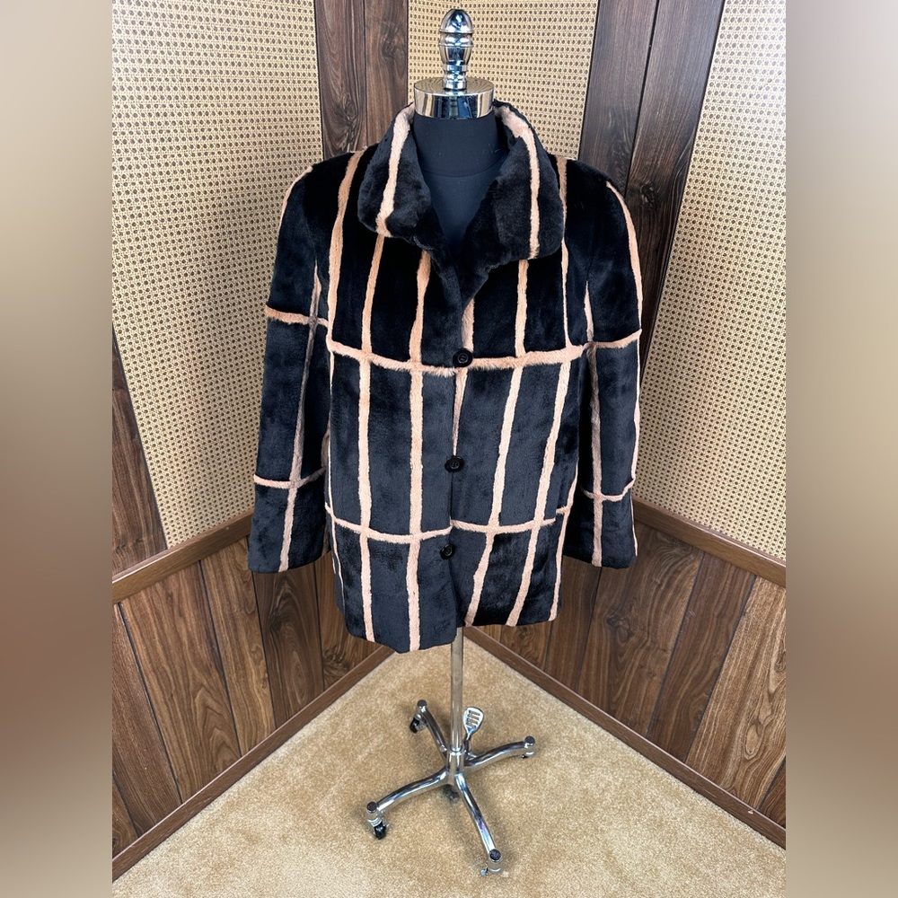BERGAMA FINE FURS DYED SHEARED MINK FUR REVERSIBLE TAFFETA COAT JACKET MEDIUM